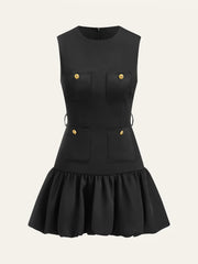Ruffled Hem Metal Button Mini Dress Without Belt
