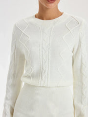 Cable Knit Crewneck Sweater Dress