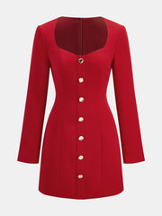 Square Neck Button Front Mini Dress