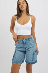 Denim Cargo Shorts High Rise