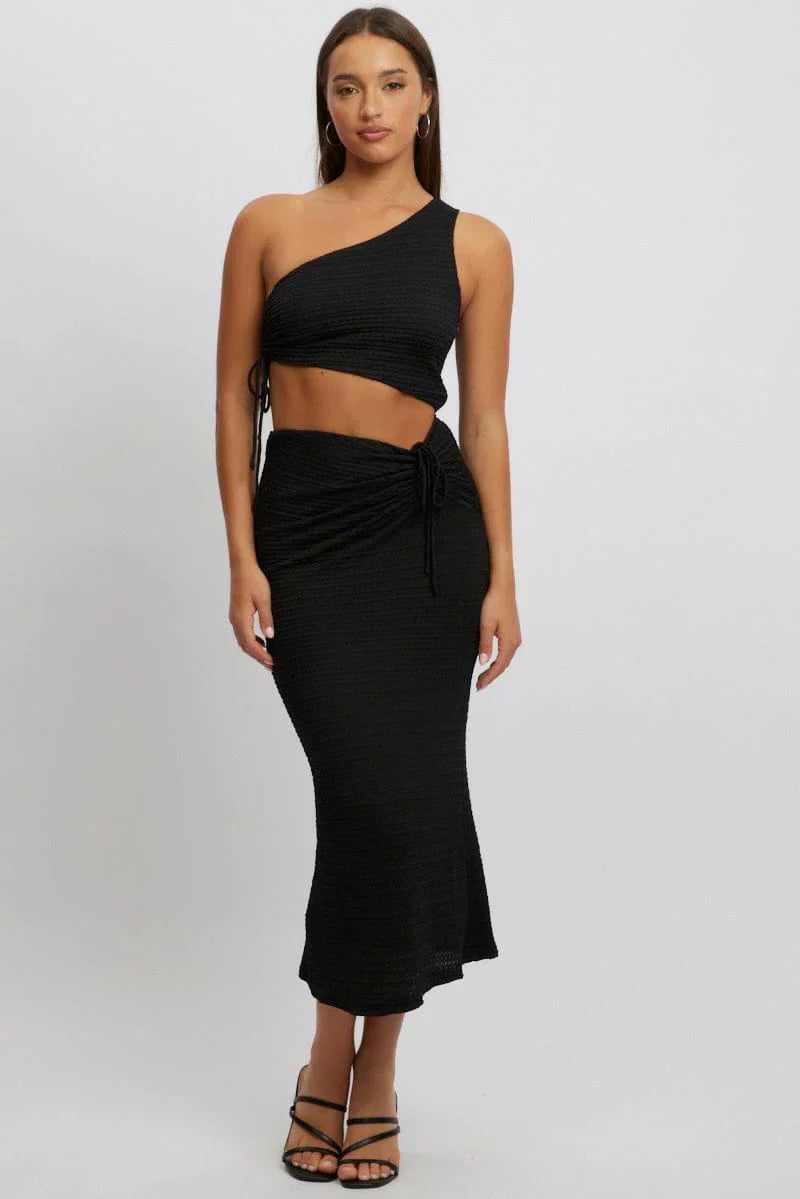 Black Bodycon Dress One Shoulder Maxi