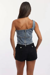 Denim One Shoulder Top