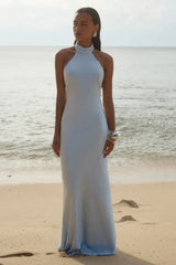 Brigitte Halter Neck Open Back Satin Maxi Dress