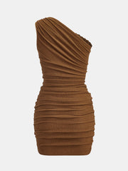 One-Shoulder Rope Ruched Mini Dress