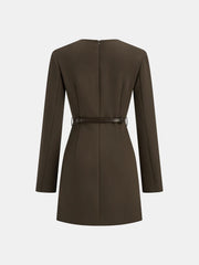 Belted V-Neck Tailored Dress