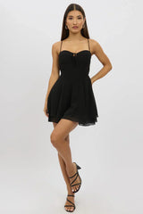 Black Fit And Flare Dress Strapless Corset Waist