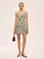 Floral Print Square Neck Dress With Side Slit