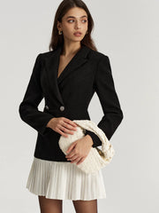 Tweed Double Breasted Pleated Hem Blazer Dress