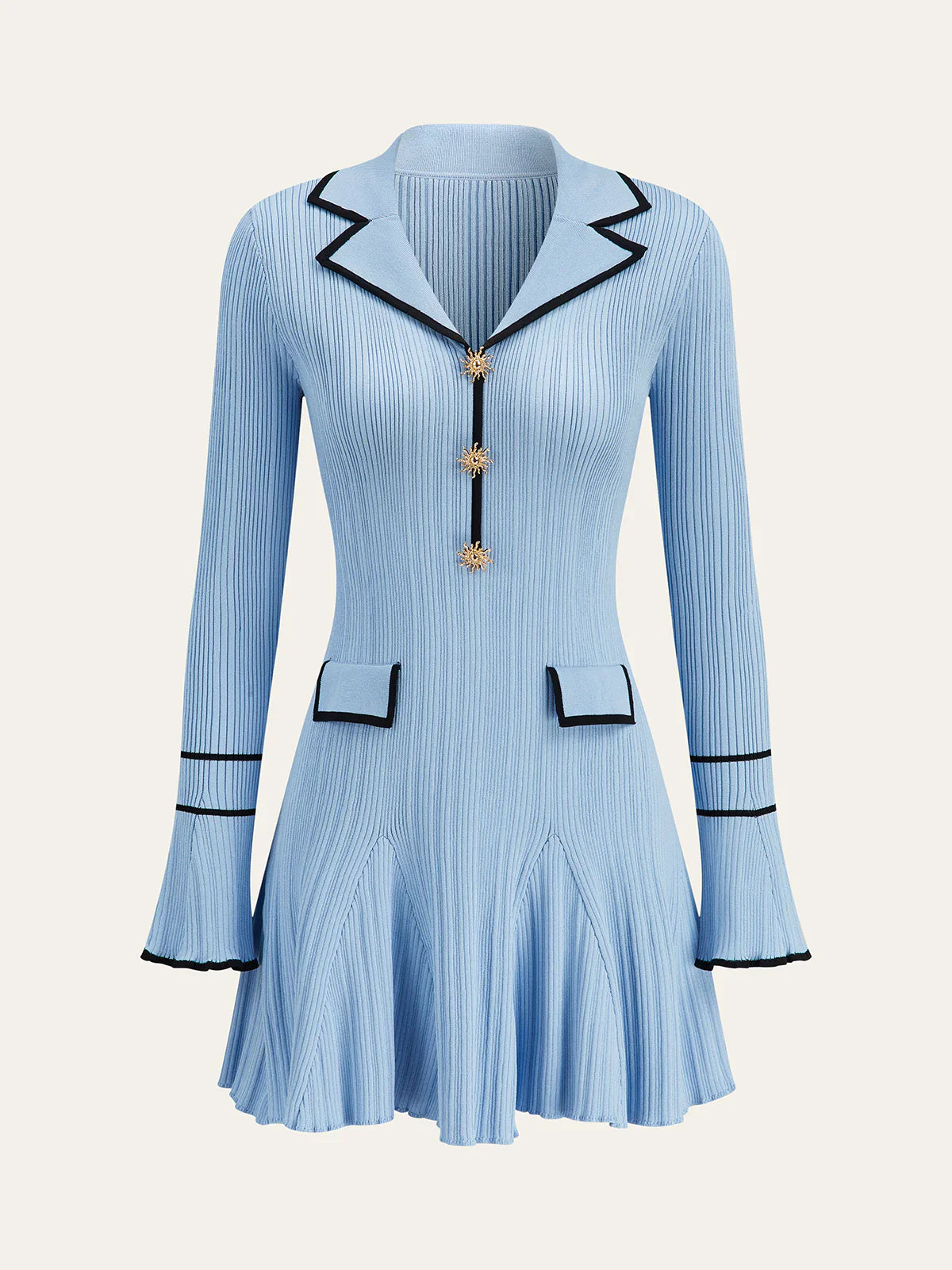 Contrast Trim Lapel Knit Dress