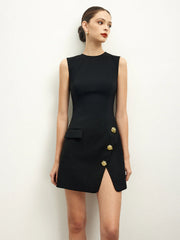 Golden Rose Button Pocket Split Dress